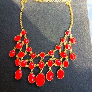 Source Unknown Red and Gold Statement Necklace